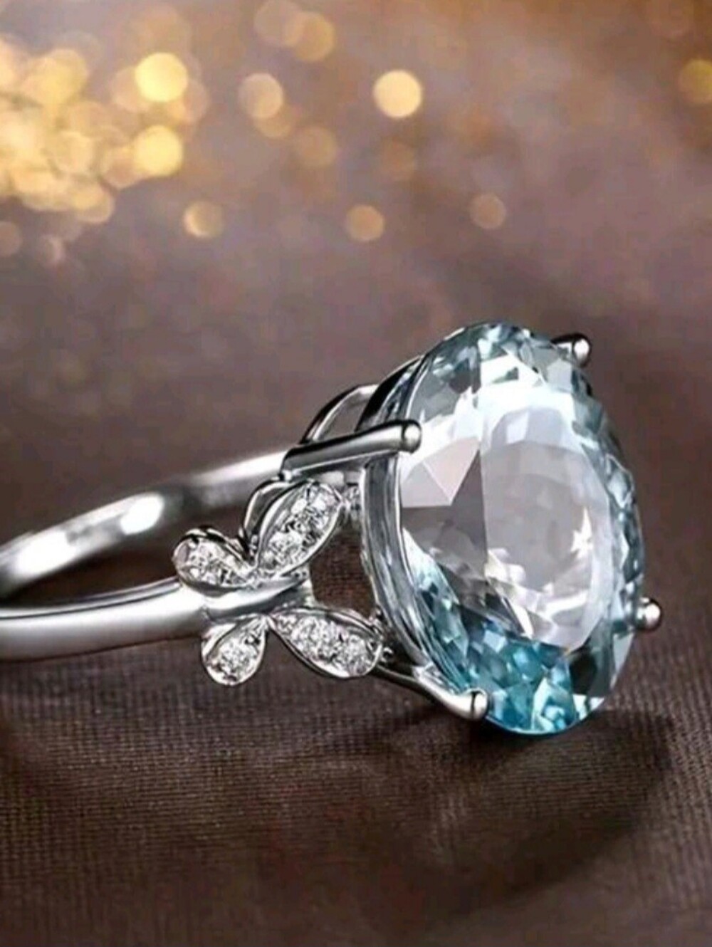 Silver Tone Light Blue Gemstone Birthstone Ring Size 7 New!